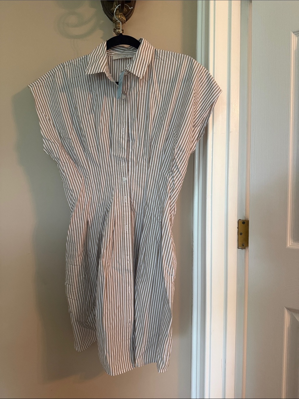 LOFT Blue and White Striped Midi Shirt Dress